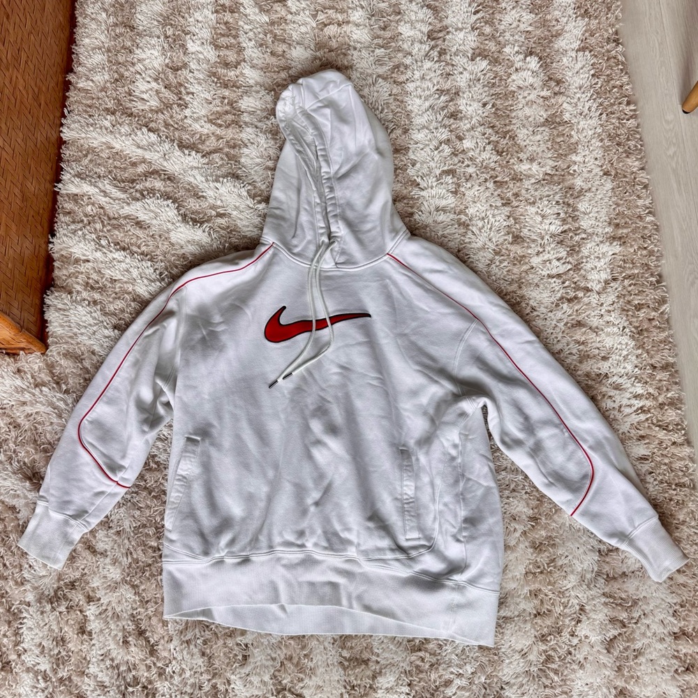 Nike White Hoodie with Red Logo